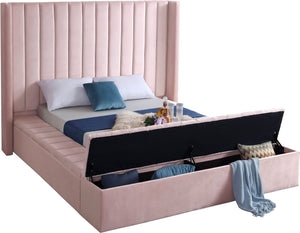 Kiki Velvet / Engineered Wood / Foam Contemporary Pink Velvet Full Bed (3 Boxes) - 85.5" W x 94" D x 65" H