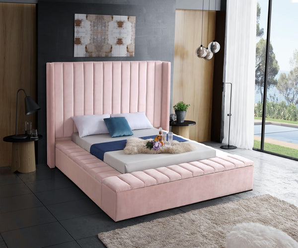 Kiki Velvet / Engineered Wood / Foam Contemporary Pink Velvet Full Bed (3 Boxes) - 85.5" W x 94" D x 65" H
