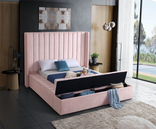Kiki Velvet / Engineered Wood / Foam Contemporary Pink Velvet Full Bed (3 Boxes) - 85.5" W x 94" D x 65" H