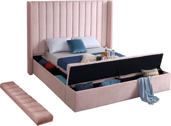 Kiki Velvet / Engineered Wood / Foam Contemporary Pink Velvet Full Bed (3 Boxes) - 85.5" W x 94" D x 65" H