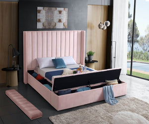 Kiki Velvet / Engineered Wood / Foam Contemporary Pink Velvet Full Bed (3 Boxes) - 85.5" W x 94" D x 65" H
