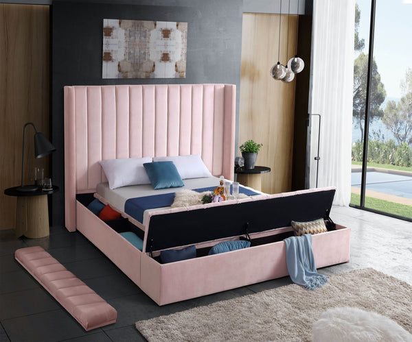 Kiki Velvet / Engineered Wood / Foam Contemporary Pink Velvet Full Bed (3 Boxes) - 85.5" W x 94" D x 65" H