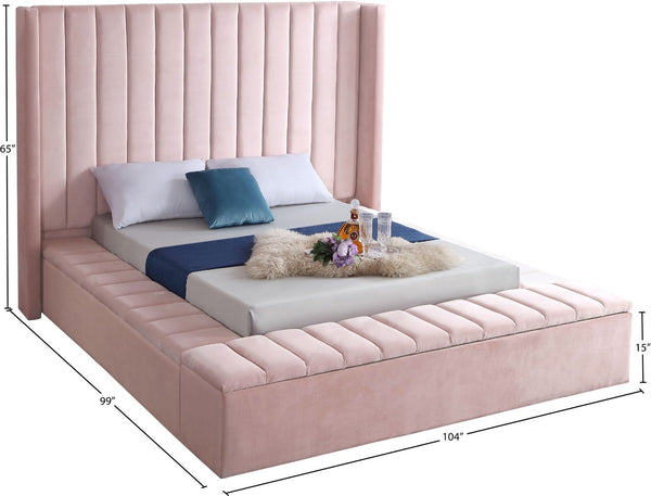 Kiki Velvet / Engineered Wood / Foam Contemporary Pink Velvet King Bed (3 Boxes) - 103" W x 99" D x 65" H