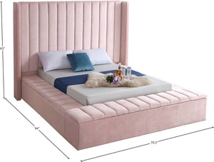 Kiki Velvet / Engineered Wood / Foam Contemporary Pink Velvet Queen Bed (3 Boxes) - 91" W x 99" D x 65" H