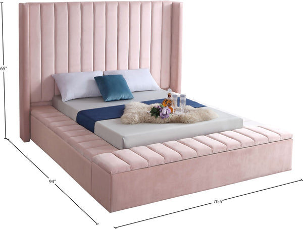 Kiki Velvet / Engineered Wood / Foam Contemporary Pink Velvet Queen Bed (3 Boxes) - 91" W x 99" D x 65" H