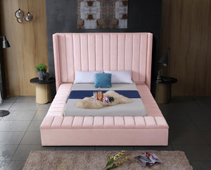 Kiki Velvet / Engineered Wood / Foam Contemporary Pink Velvet Queen Bed (3 Boxes) - 91" W x 99" D x 65" H