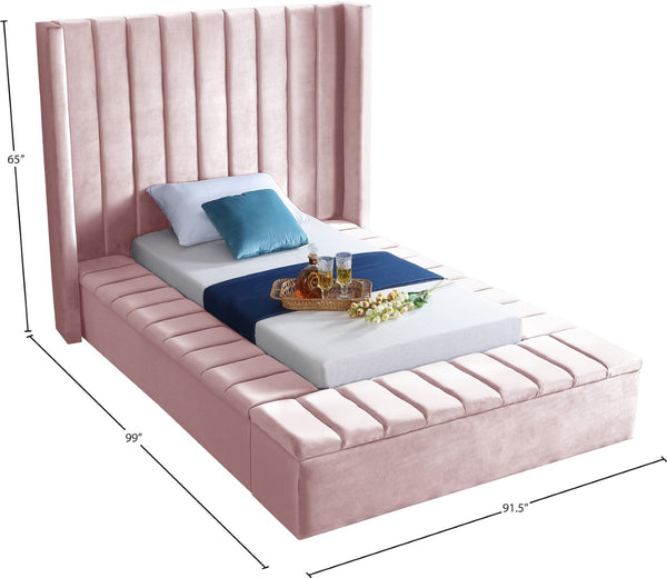 Kiki Velvet / Engineered Wood / Foam Contemporary Pink Velvet Twin Bed (3 Boxes) - 70" W x 94" D x 65" H