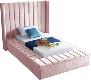 Kiki Velvet / Engineered Wood / Foam Contemporary Pink Velvet Twin Bed (3 Boxes) - 70" W x 94" D x 65" H