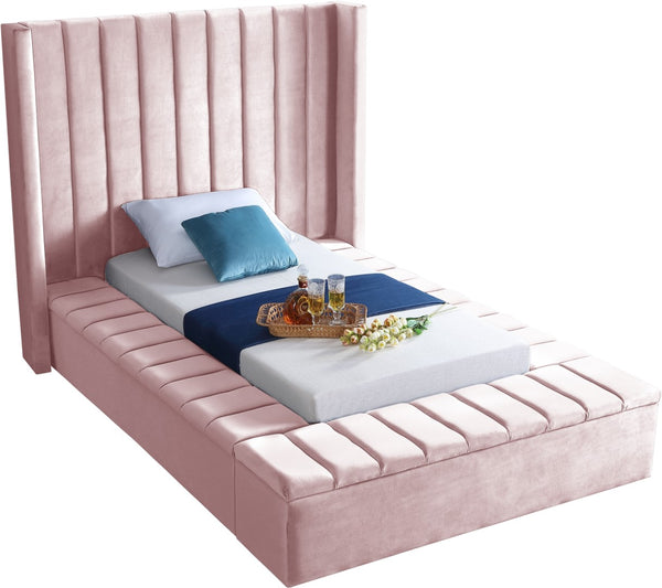 Kiki Velvet / Engineered Wood / Foam Contemporary Pink Velvet Twin Bed (3 Boxes) - 70" W x 94" D x 65" H