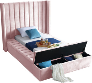 Kiki Velvet / Engineered Wood / Foam Contemporary Pink Velvet Twin Bed (3 Boxes) - 70" W x 94" D x 65" H