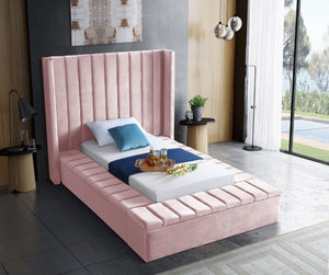 Kiki Velvet / Engineered Wood / Foam Contemporary Pink Velvet Twin Bed (3 Boxes) - 70" W x 94" D x 65" H