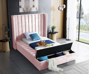 Kiki Velvet / Engineered Wood / Foam Contemporary Pink Velvet Twin Bed (3 Boxes) - 70" W x 94" D x 65" H