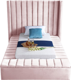 Kiki Velvet / Engineered Wood / Foam Contemporary Pink Velvet Twin Bed (3 Boxes) - 70" W x 94" D x 65" H
