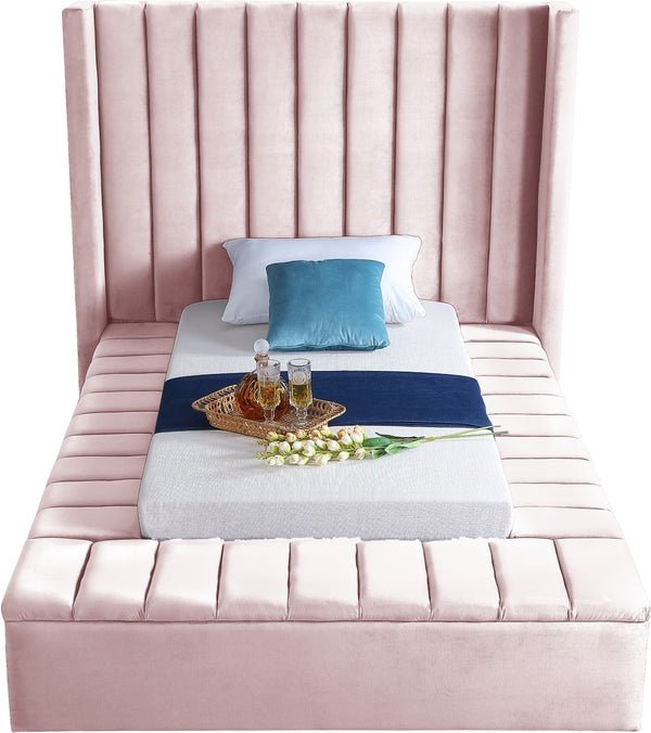 Kiki Velvet / Engineered Wood / Foam Contemporary Pink Velvet Twin Bed (3 Boxes) - 70" W x 94" D x 65" H