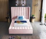 Kiki Velvet / Engineered Wood / Foam Contemporary Pink Velvet Twin Bed (3 Boxes) - 70" W x 94" D x 65" H