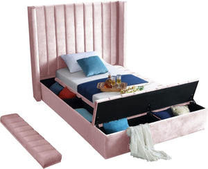 Kiki Velvet / Engineered Wood / Foam Contemporary Pink Velvet Twin Bed (3 Boxes) - 70" W x 94" D x 65" H