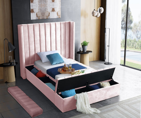 Kiki Velvet / Engineered Wood / Foam Contemporary Pink Velvet Twin Bed (3 Boxes) - 70" W x 94" D x 65" H