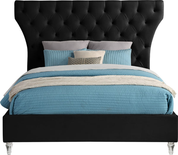 Kira Acrylic / Velvet / Plywood / Foam Contemporary Black Velvet King Bed - 96" W x 87.5" D x 60" H