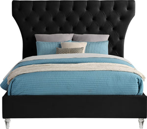 Kira Acrylic / Velvet / Plywood / Foam Contemporary Black Velvet Queen Bed - 80" W x 87.5" D x 60" H