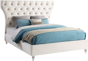 Kira Acrylic / Velvet / Plywood / Foam Contemporary Cream Velvet King Bed - 96" W x 87.5" D x 60" H