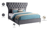 Kira Acrylic / Velvet / Plywood / Foam Contemporary Grey Velvet King Bed - 96" W x 87.5" D x 60" H