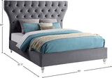 Kira Acrylic / Velvet / Plywood / Foam Contemporary Grey Velvet King Bed - 96" W x 87.5" D x 60" H