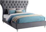 Kira Acrylic / Velvet / Plywood / Foam Contemporary Grey Velvet King Bed - 96" W x 87.5" D x 60" H