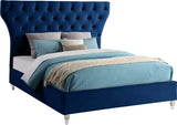 Kira Acrylic / Velvet / Plywood / Foam Contemporary Navy Velvet King Bed - 96" W x 87.5" D x 60" H