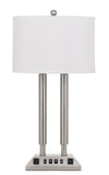 Cal Lighting 60W x 2 Metal Desk Lamp with 2 Usb And 2 Power Outlets, On Off Rocker Base Switch LA-2004DK-3R-BS Brushed Steel LA-2004DK-3R-BS