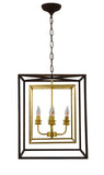 LA610 Elegant Brown & Gold Lantern Pendant Light – 4-Bulb Iron Fixture with Adjustable Chain Length