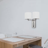 Cal Lighting 60W x 2 Reedsport Wall Lamp with 2 Power Outlets And 1 Usb Charging Port LA-8049W2L-1 White LA-8049W2L-1