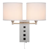 Cal Lighting 60W x 2 Reedsport Wall Lamp with 2 Power Outlets And 1 Usb Charging Port LA-8049W2L-1 White LA-8049W2L-1