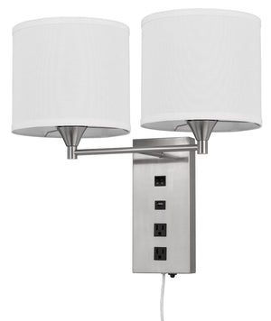 Cal Lighting 60W x 2 Reedsport Wall Lamp with 2 Power Outlets And 1 Usb Charging Port LA-8049W2L-1 White LA-8049W2L-1