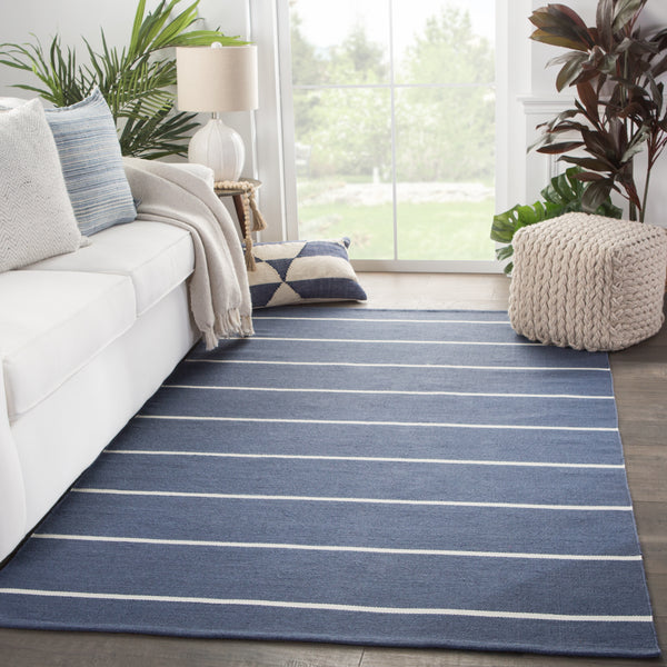 Jaipur Living Corbina Indoor/ Outdoor Stripe Dark Blue/ Ivory Area Rug (8'10"X11'9")
