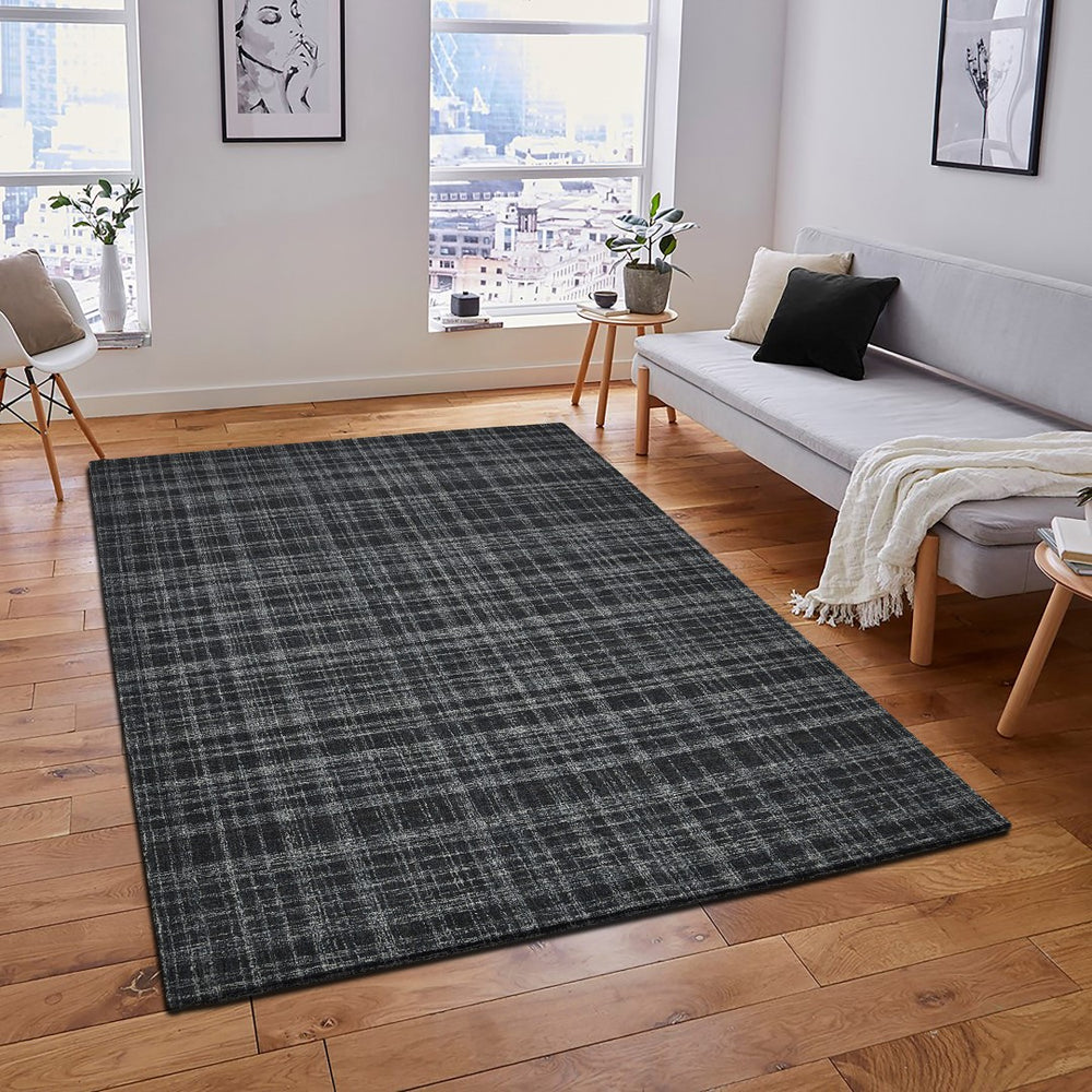 AMER Rugs Laurel LAU-12 Hand-Tufted Plaid Transitional Area Rug Charcoal 8'6" x 11'6"