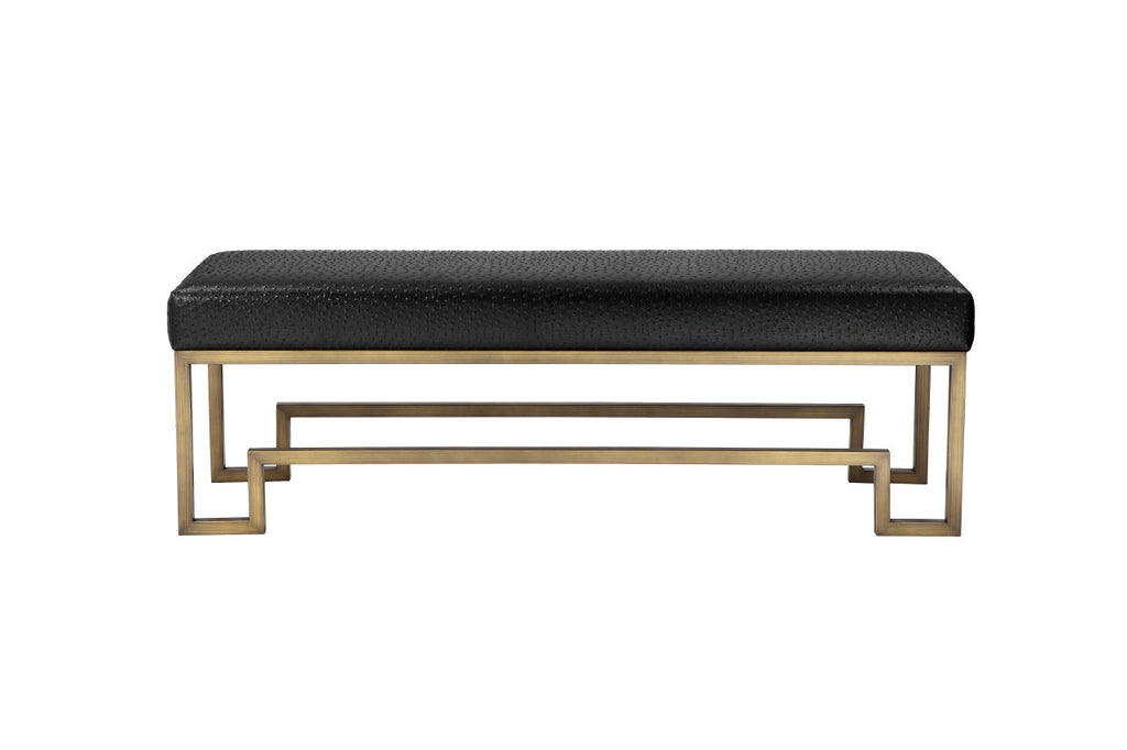 Shatana Home Laurence Bench Brushed Brass And Faux Black Ostrich