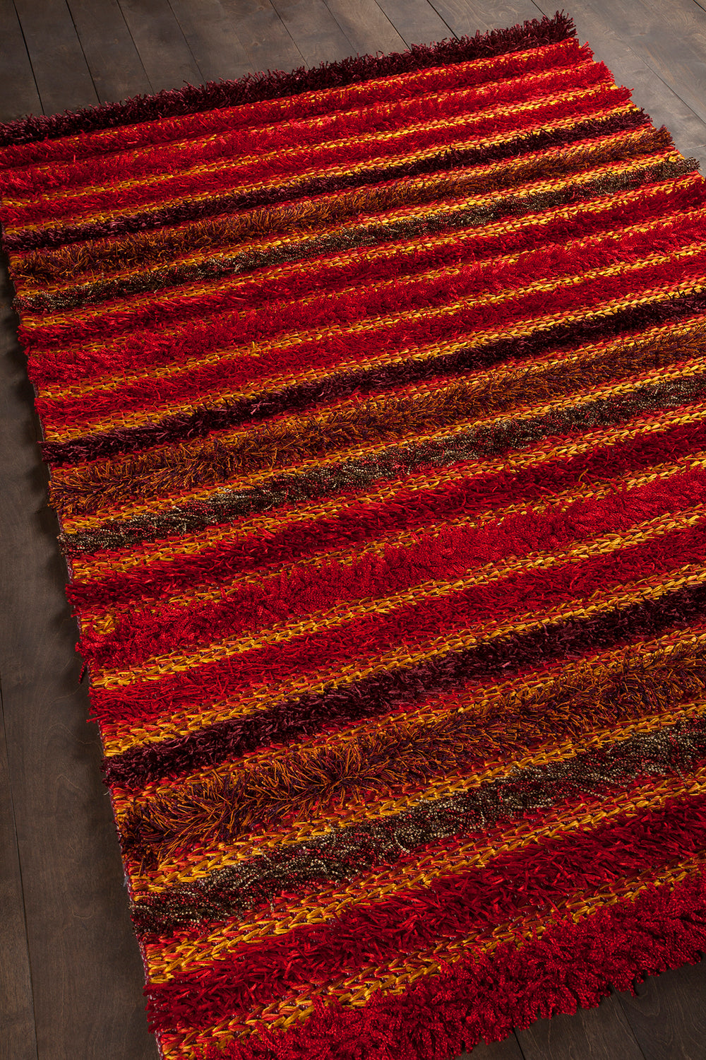 Chandra Rugs Lavasa 100% Polyester Hand-Woven Contemporary Shag Rug Red/Orange 7'9 x 10'6