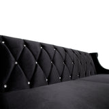 Barrister Sofa In Black Velvet With Crystal Buttons