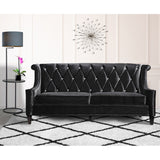 Barrister Sofa In Black Velvet With Crystal Buttons