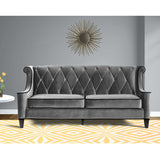 Barrister Sofa In Gray Velvet With Black Piping