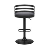 Adele Adjustable Height Swivel Grey Faux Leather and Black Wood Bar Stool with Black Base