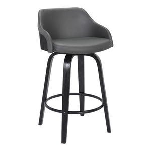 Alec 26" Counter Height Swivel Grey Faux Leather and Black Wood Bar Stool