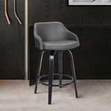 Alec 26" Counter Height Swivel Grey Faux Leather and Black Wood Bar Stool