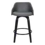 Alec 30" Bar Height Swivel Grey Faux Leather and Black Wood Bar Stool