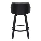 Alec 30" Bar Height Swivel Grey Faux Leather and Black Wood Bar Stool