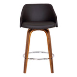 Alec 30" Bar Height Swivel Brown Faux Leather and Walnut Wood Bar Stool