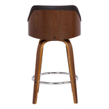 Alec 30" Bar Height Swivel Brown Faux Leather and Walnut Wood Bar Stool