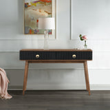 Amigo Black Veneer and Walnut Wood Console Table