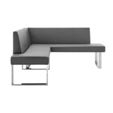 Amanda Contemporary Nook Corner Dining Bench in Gray Faux Leather and Chrome Finish