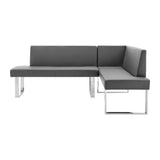 Amanda Contemporary Nook Corner Dining Bench in Gray Faux Leather and Chrome Finish